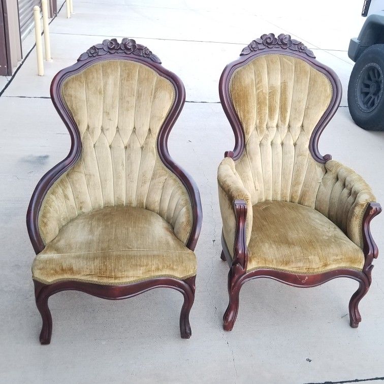 Pair of Vintage Kimball Victorian Mahogany Parlor Chairs