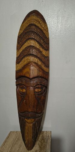 HAND CARVED SOLID WOOD MASK 29"×7"