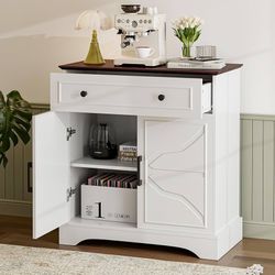 Buffet Cabinet with Storage, Coffee Bar with Drawer & Adjustable Shelf, Modern Sideboard for Kitchen, Living Room, White