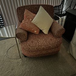 Moving sale, beige couch, two upholstered chairs, red ottoman