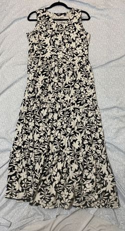 Lands End Black And White Sleeveless Floral Dress Size Medium 