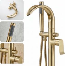 Brushed Gold Freestanding Bathtub Faucet with Hand Shower