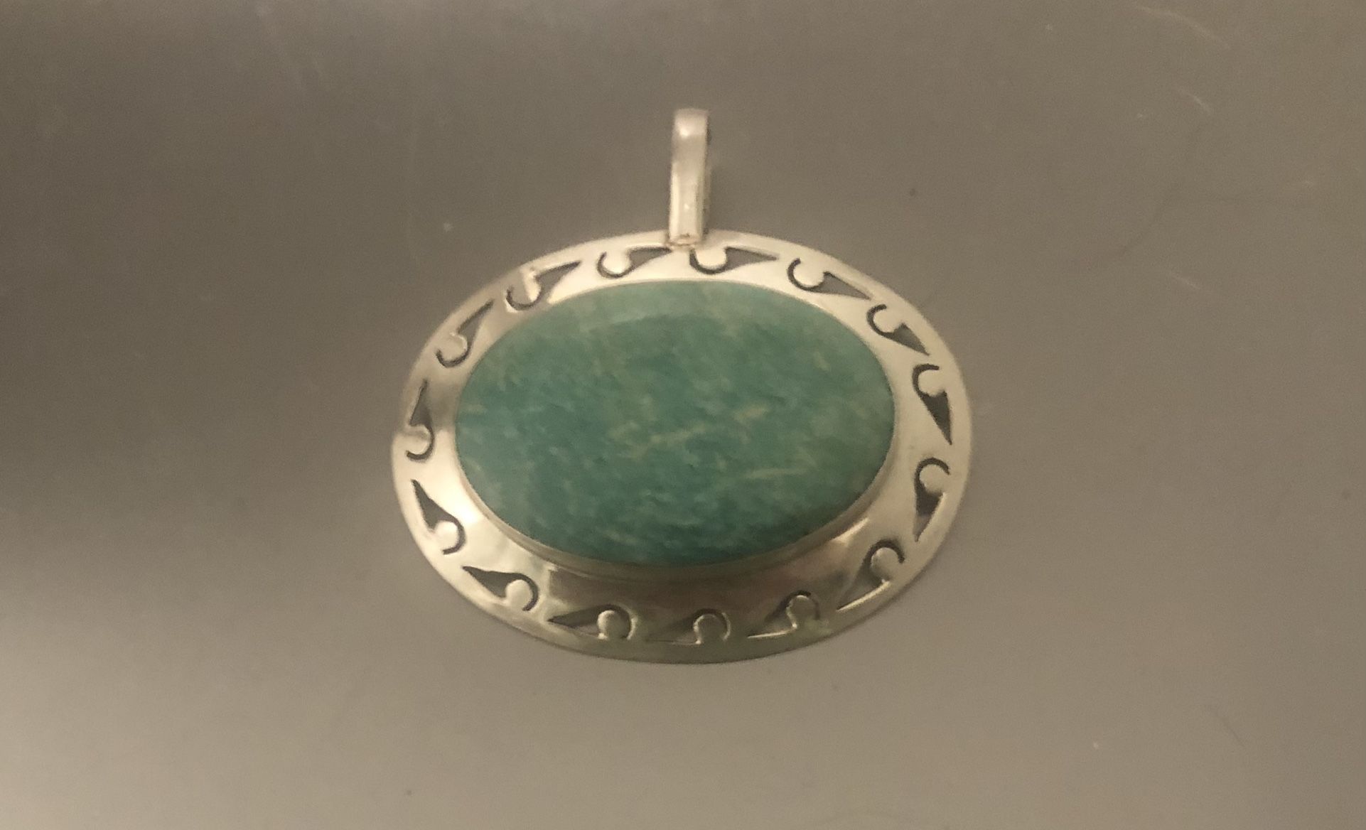Beautiful Healing LARGE Sterling Silver (.925) Amazonite Statement Pendant-VTG