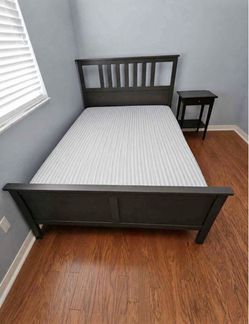 IKEA queen bed with mattress an nightstand
