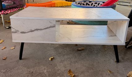 White Marble-Print Coffee Table with Storage