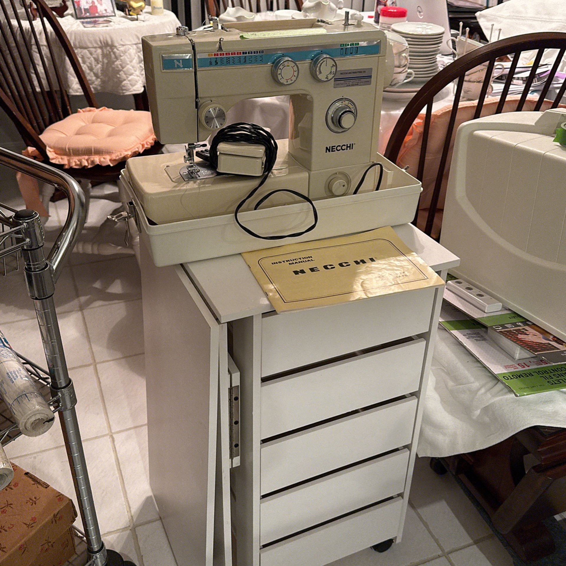 Necchi Model 535 Sewing Machine With Sewing Craft Cart. 