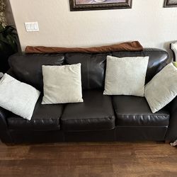 Dark Brown Leather Like  Sofa Set 
