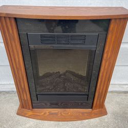 ✨LIKE NEW✨ Compact Electric Solid Oak Wood Fireplace Fire Place Space Air Heater Blower Portable 🚚 