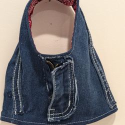 Handmade Used Jeans Dog Harness With Zipper 