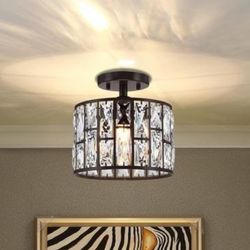 Oil Rubbed Bronze Crystal Drum Semi-Flush Mount Ceiling Light