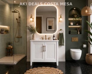 ✨Modern Farmhouse Bathroom Vanity cabinet with Sink – Fluted Door Design✨J-12