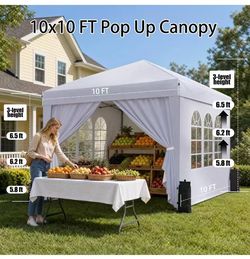 10x10 Pop Up Canopy with Sidewalls, Easy Setup Instant Canopy Tent, Portable with Carry Bag