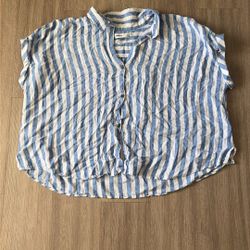 Sonoma Blue And White Stripe Linen Short Sleeve XL