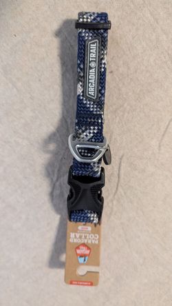 Arcadia Trail Adjustable Paracord Dog Collar Size M Blue/Gray