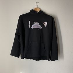 Cignature Mickey Mouse Punk Black Size US Men's Large Hoodie Sweatshirt Made in Los AngelesFaded Graphics on Front and Hood Cropped Arm and Hem