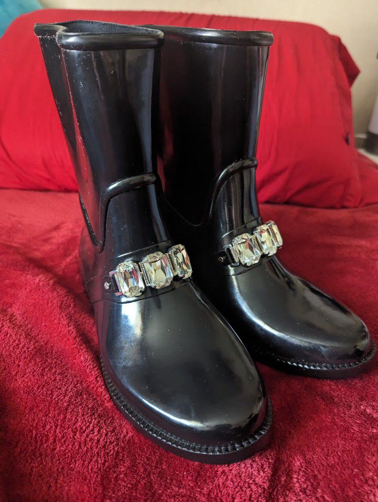 Michael Kors Black Rain Boots Size 8 NEW