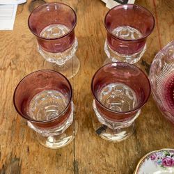 Glass Bowl And Three Candle Holders