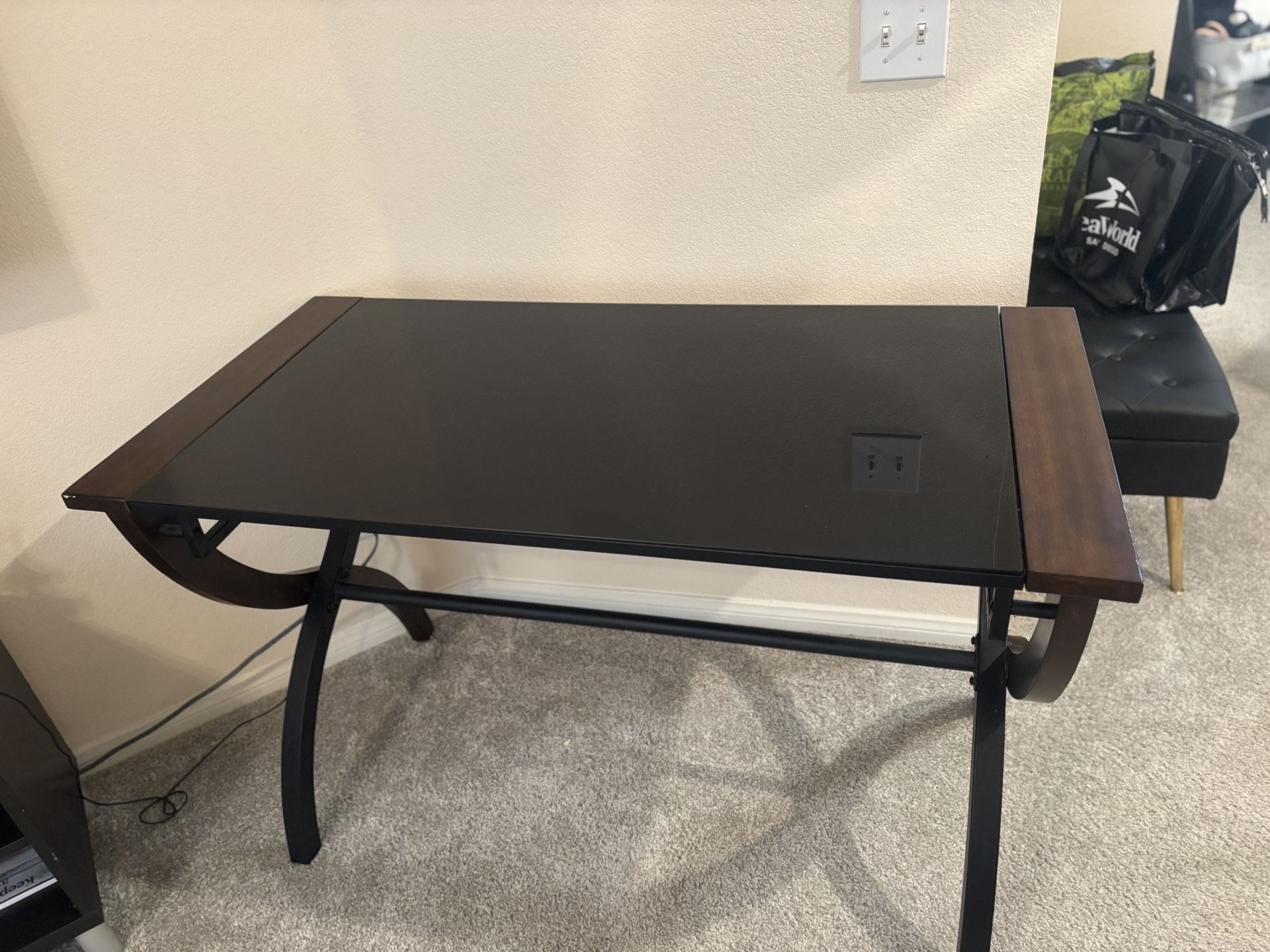 Office Desk/ Table With Tempered Glass Top With Metal Frame. Great Condition! $100