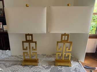 Pair of Greek Key Pattern Table Lamps