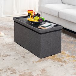 Homy Casa ELGA 3 Seater Grey "43.3" Upholstered Storage Bench Ottoman for Living Room, Bedroom, Entryway