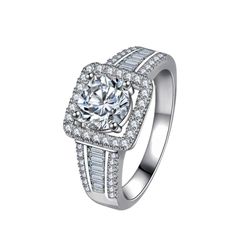 Full diamond luxury staircase square-cut diamond ring, round-cut diamond eight-angled arrow zirconia ring, full-set T-shaped engagement ring
