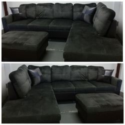 Brand New Espresso Microfiber Sectional With Storage Ottoman 