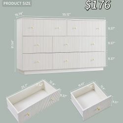 😀 Fluted Dresser for Bedroom, 55" W White 8 Drawer Dressers, Wood Tall Dresser Storage Organizer, Modern Bedroom Chest of Drawer with Deep Storage 