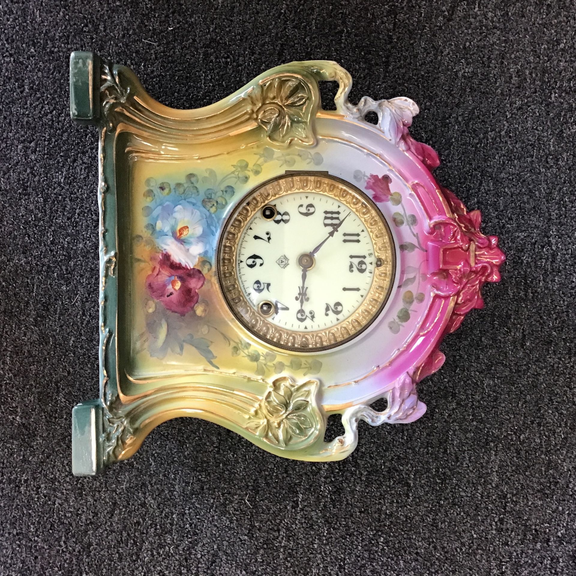 Antique Ansonia Lacette Ceramic Mantle Clock