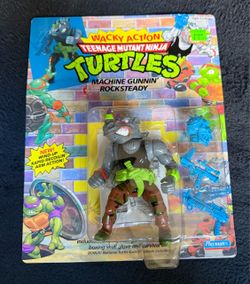 Vintage Unpunched Teenage Mutant Ninja Turtles Wacky Action Machine Gunnin Rocksteady