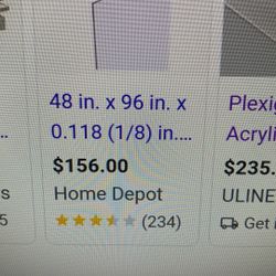 Plexiglass Sheet Clear 48” X 96” X 1/8”