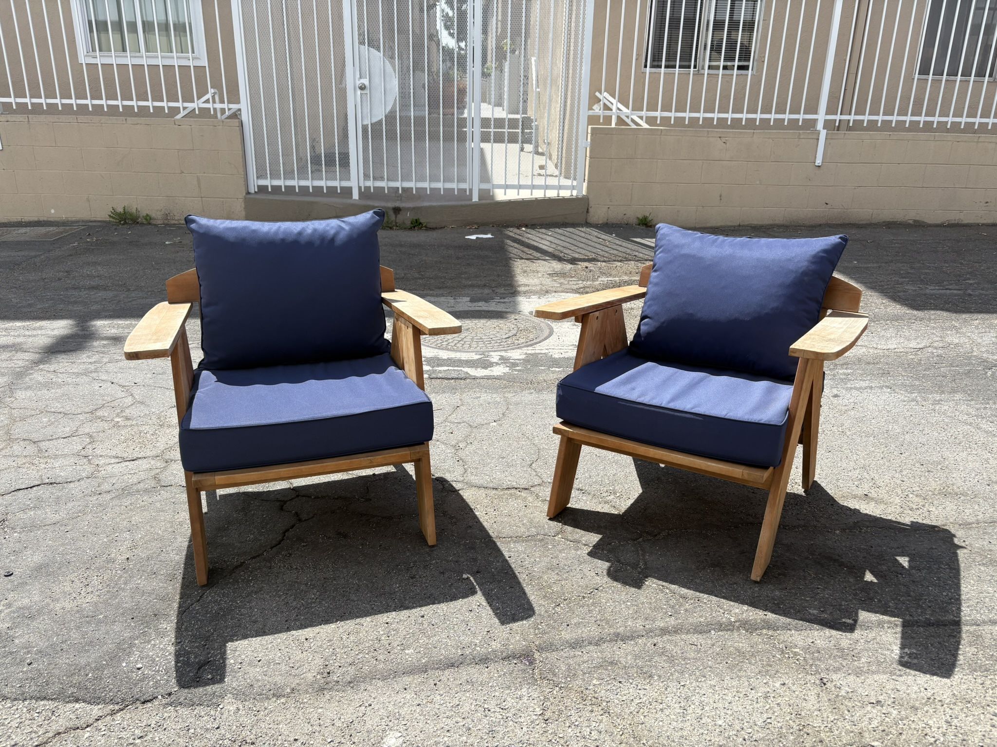 Outdoor Chairs (Set of 2) w/ BLUE Cushions β Acacia Wood, Christopher Knight Home