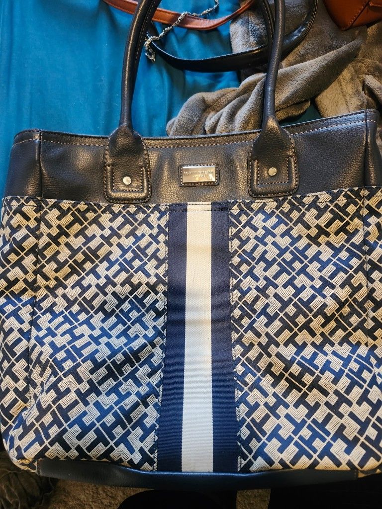 Tommy Hilfiger Monogram Pattern Tote Bag Navy/White