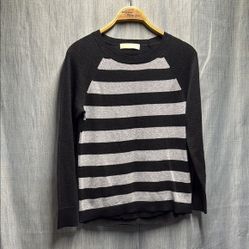 us Micheal Kors Black and Gray Striped sparkly sweater size medium
