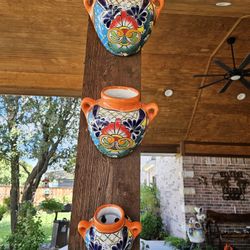 Talavera Orange Wall Decoration Leaning Clay Pots Set. Planters,Plants, Pottery. $85 cada set de 3
