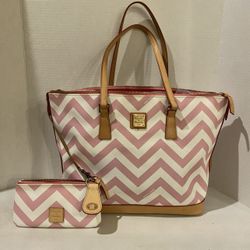 Dooney And Bourke, Pink Chevron Tote Bag, And Wallet