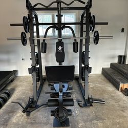 Vesta Fitness Smith Machine 2001 w/Bench Attachment | 230lb Bumpers Weights | 7ft Olympic Bar | Fitness | Gym Equipment | FREE DELIVERY 🚚 