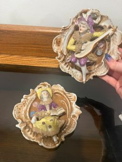 Vintage Porcelain Rococo Wall Plaques Man & Woman Pair