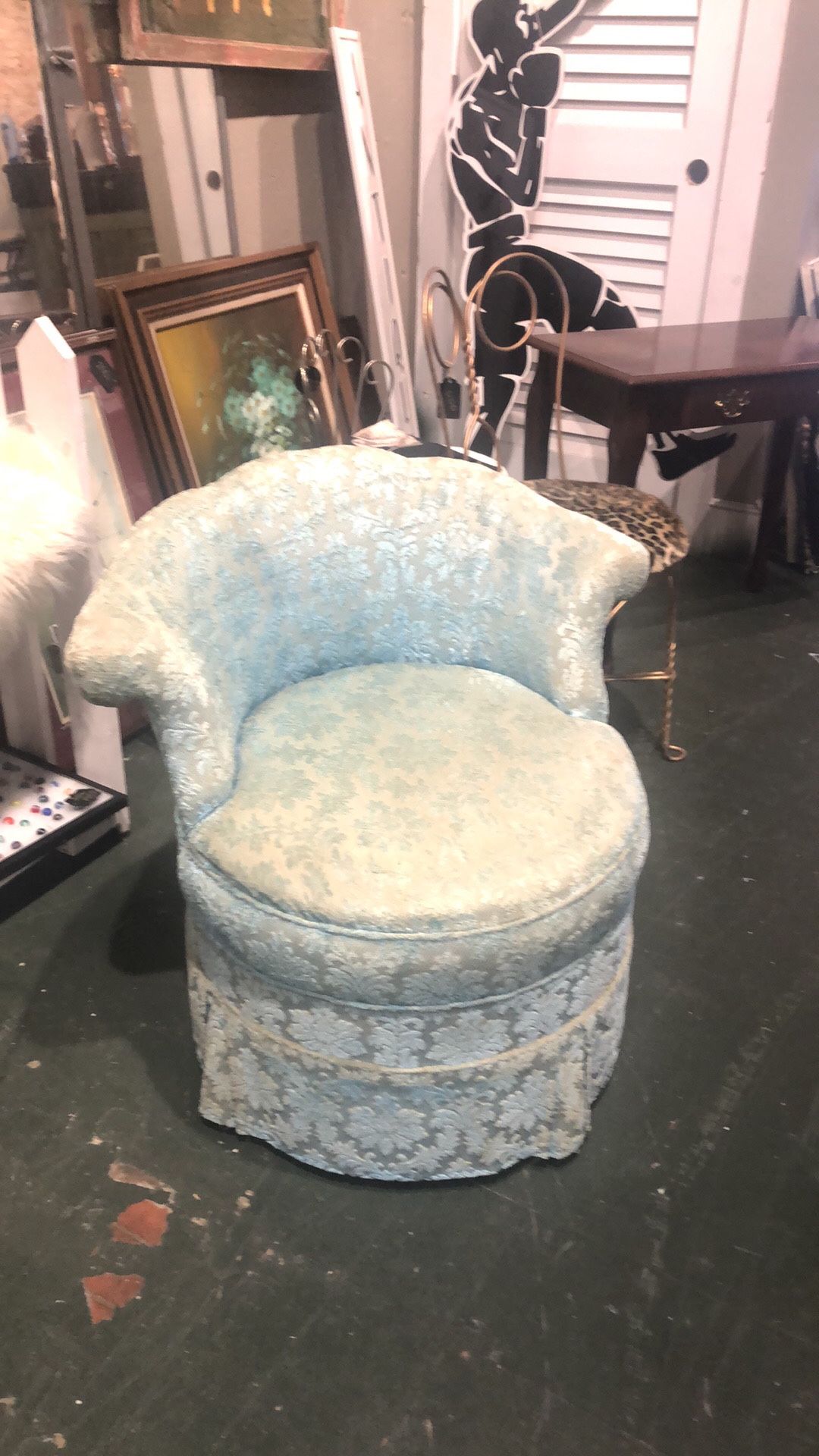 Vintage Blue Hollywood Regency Swivel Chair