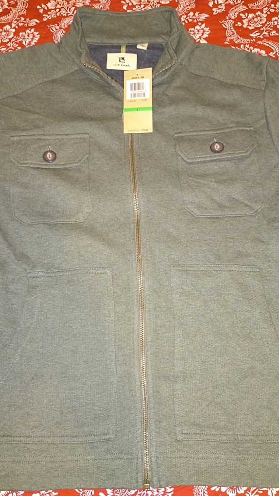 Life Khaki Zip Up Sweater Lg.
