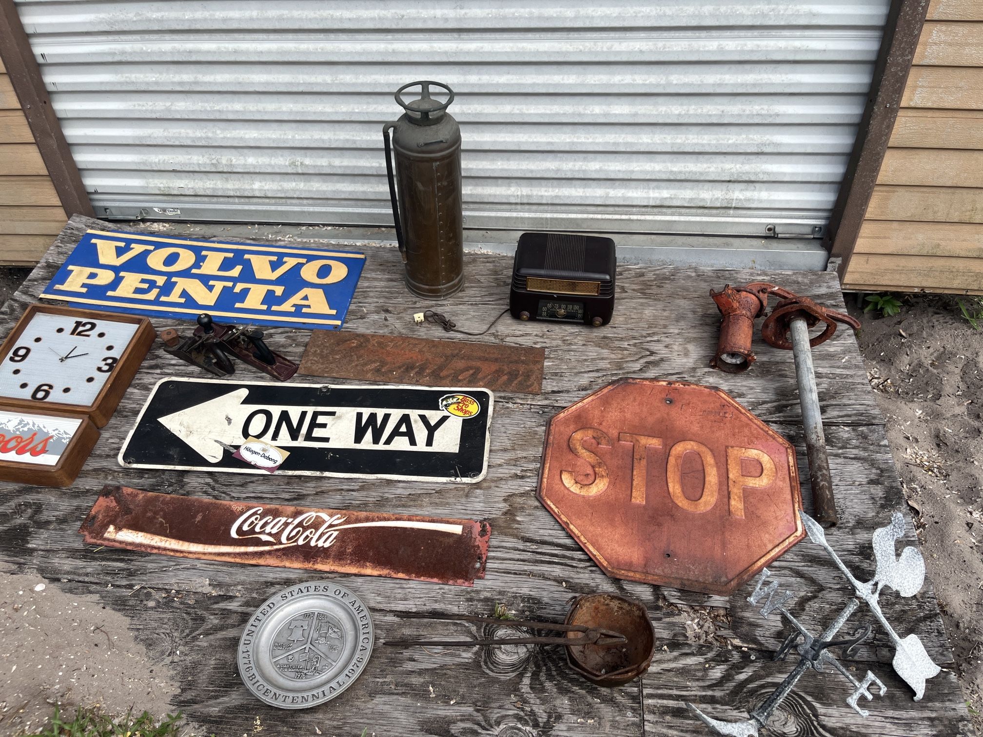 Bunch Of Antique Brass Fire Extinguisher Coke Sign Well Pump Etc