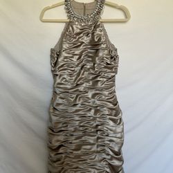 Cachet Champagne Cocktail Dress – Jewel Neckline, Size 6 