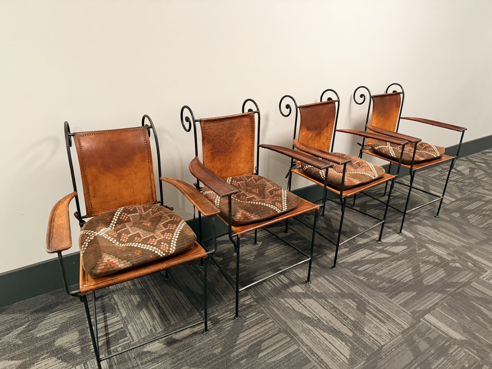 Brown Leather Iron Chairs 