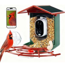Bird Feeder with Camera, 2K HD, Auto AI Identify 2800+ Birds, Solar-Powered, Night Vision, Real-Time Alerts, Family/Friend Sharing, Gift for Family an