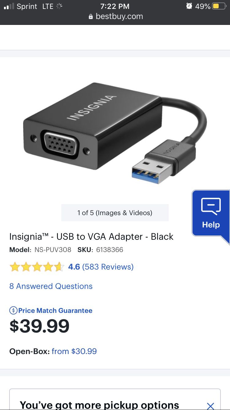 Insignia™ - USB to VGA Adapter - Black
