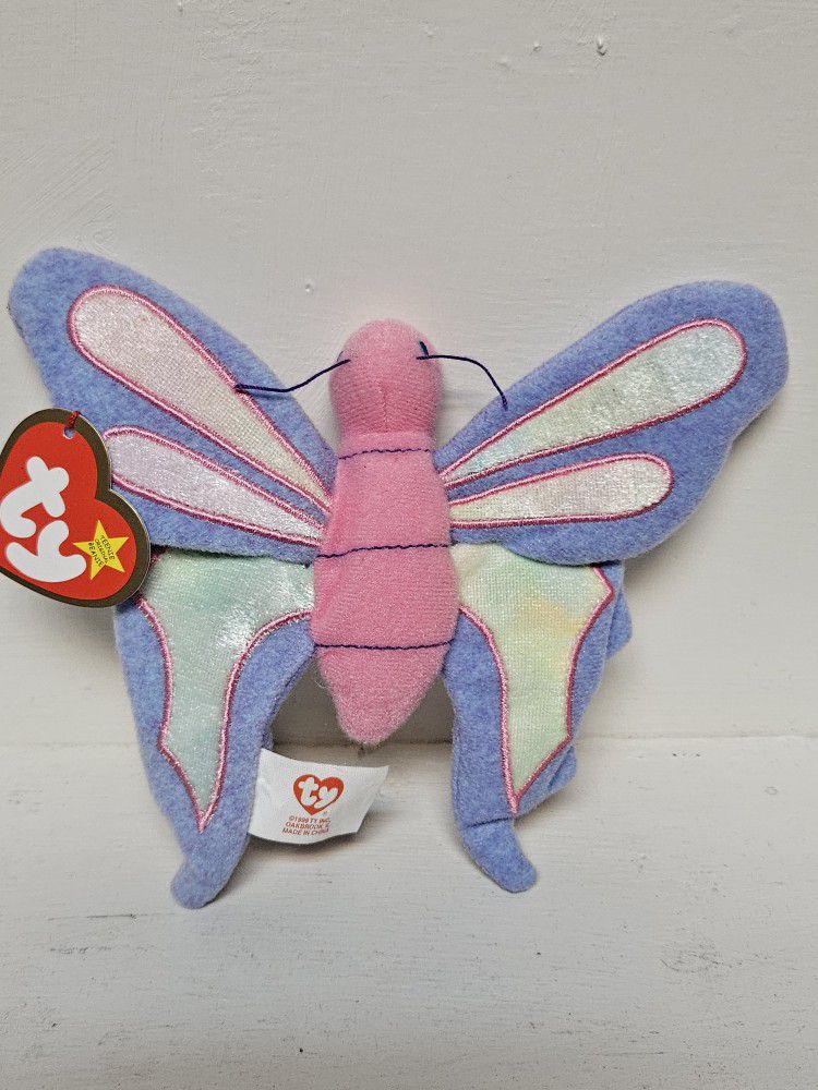 TY Beanie Babie Flitter the Butterfly Plush Toy - Pink/Purple