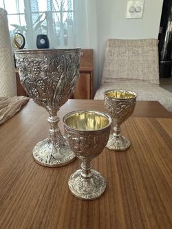Set of 3 Silverplated Embossed Goblets