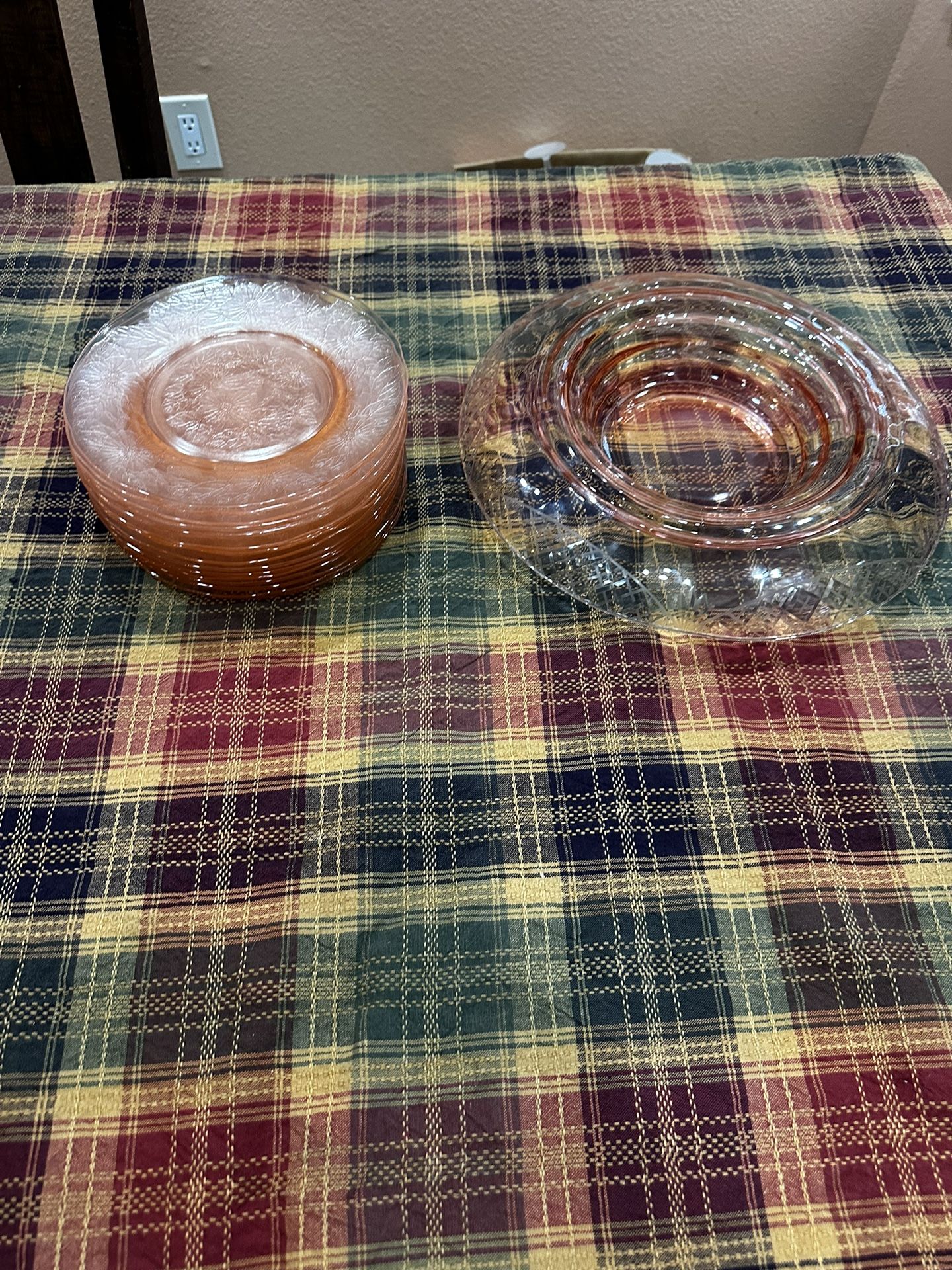 Set de 16 platos vintage Depression Glass rosado / Set of 16 Pink Depression Glass Vintage Plates