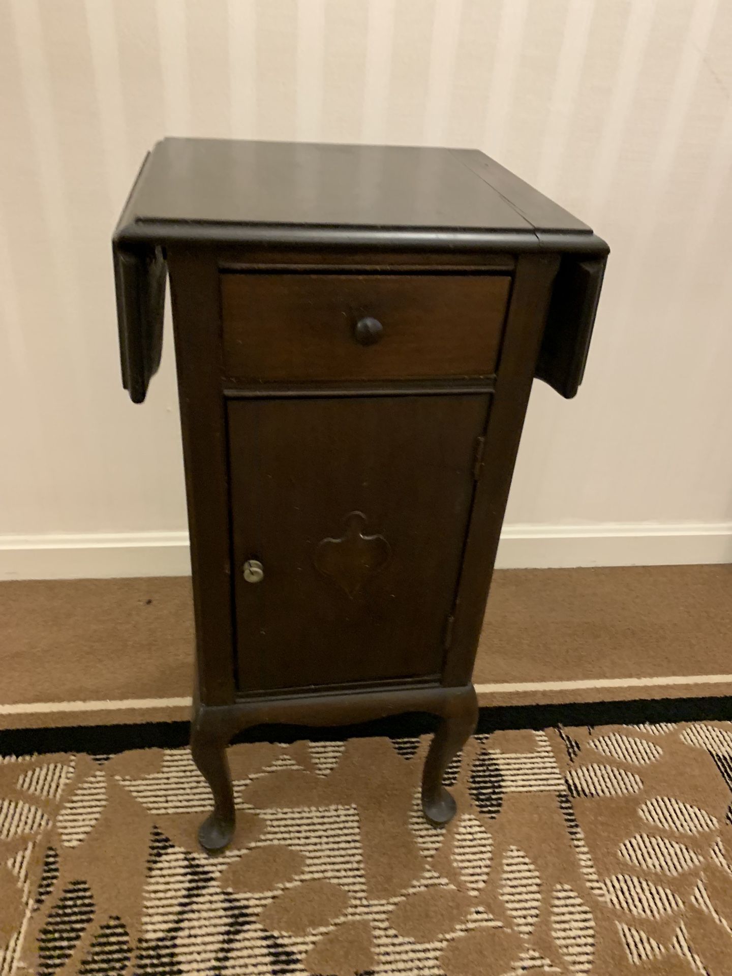 Antique solid wood cabinet side table with foldable ends