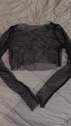 Black Sheer Sparkly Long Sleeve Top