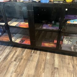 Black Metal Sideboard. 4 Doors Glass Windows